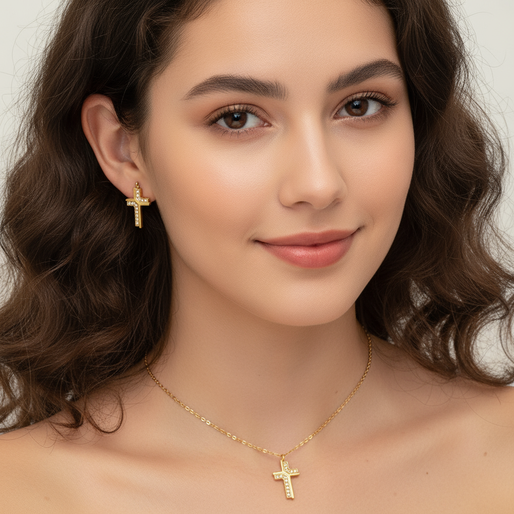 Set de Joyas Cruz dorada ✨✝️
