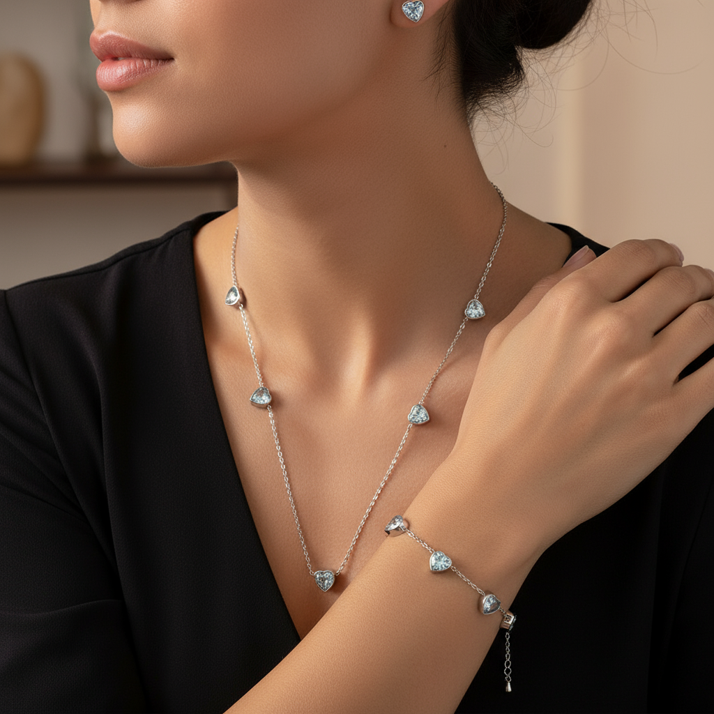 Set de Joyas con Corazones de circonia 💙✨
