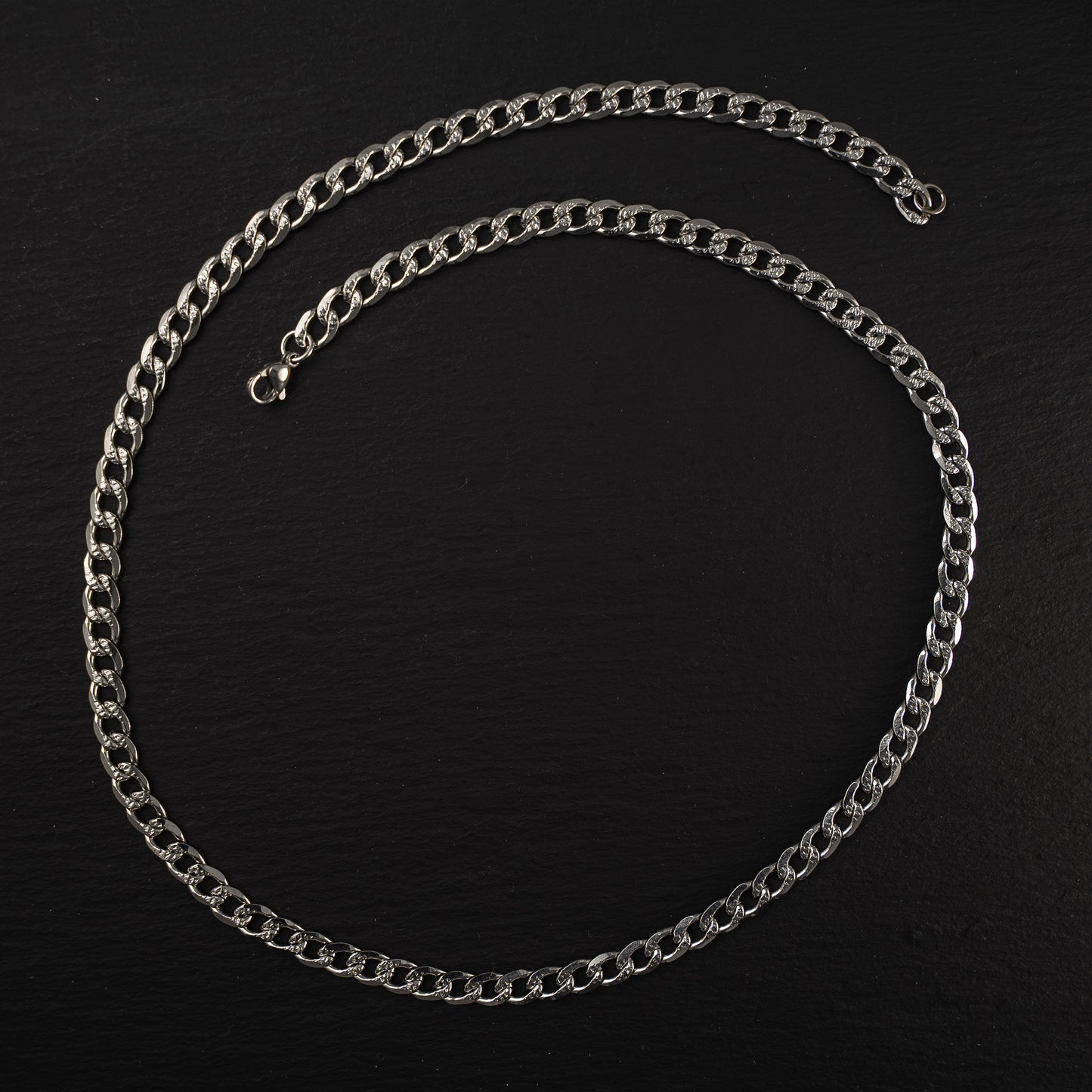 Set de acero Cadena Cubana plateado brillante