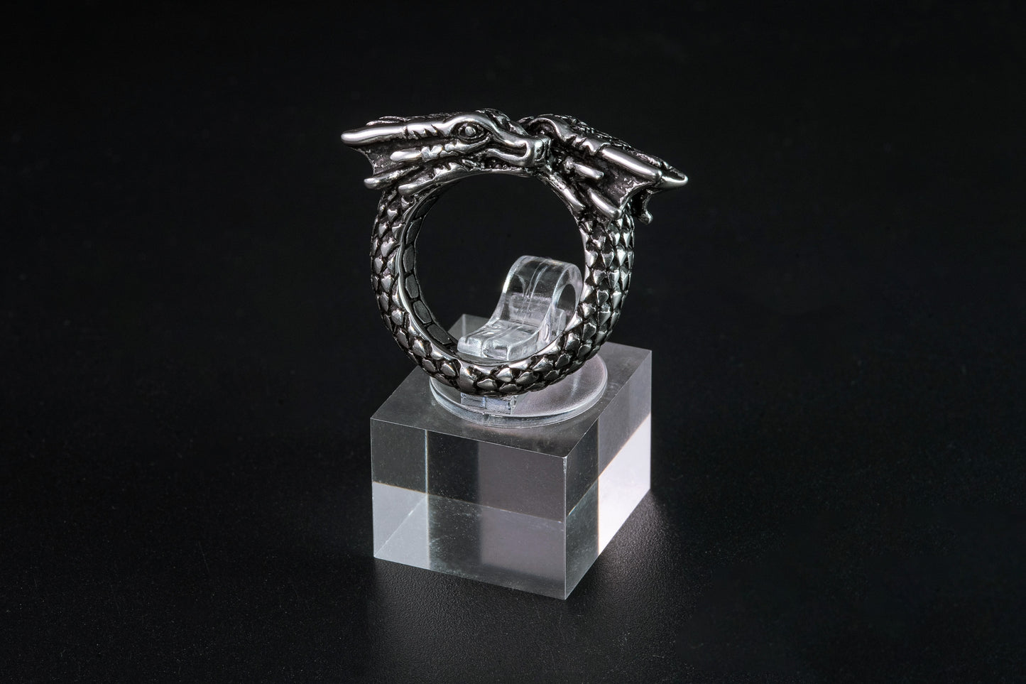 Anillo dragón 2 cabezas acero