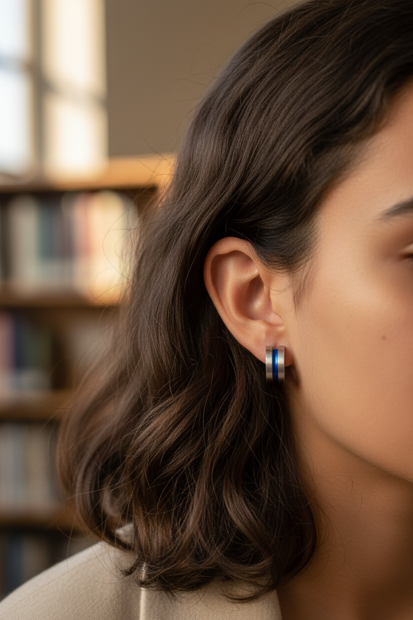 Aretes Acero Inoxidable con Detalle Azul 💙✨