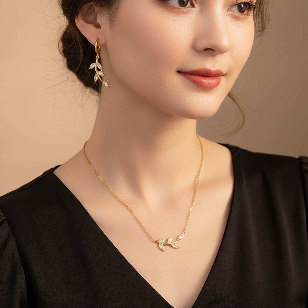 Set de Joyas Hoja y Circonias ✨🌿