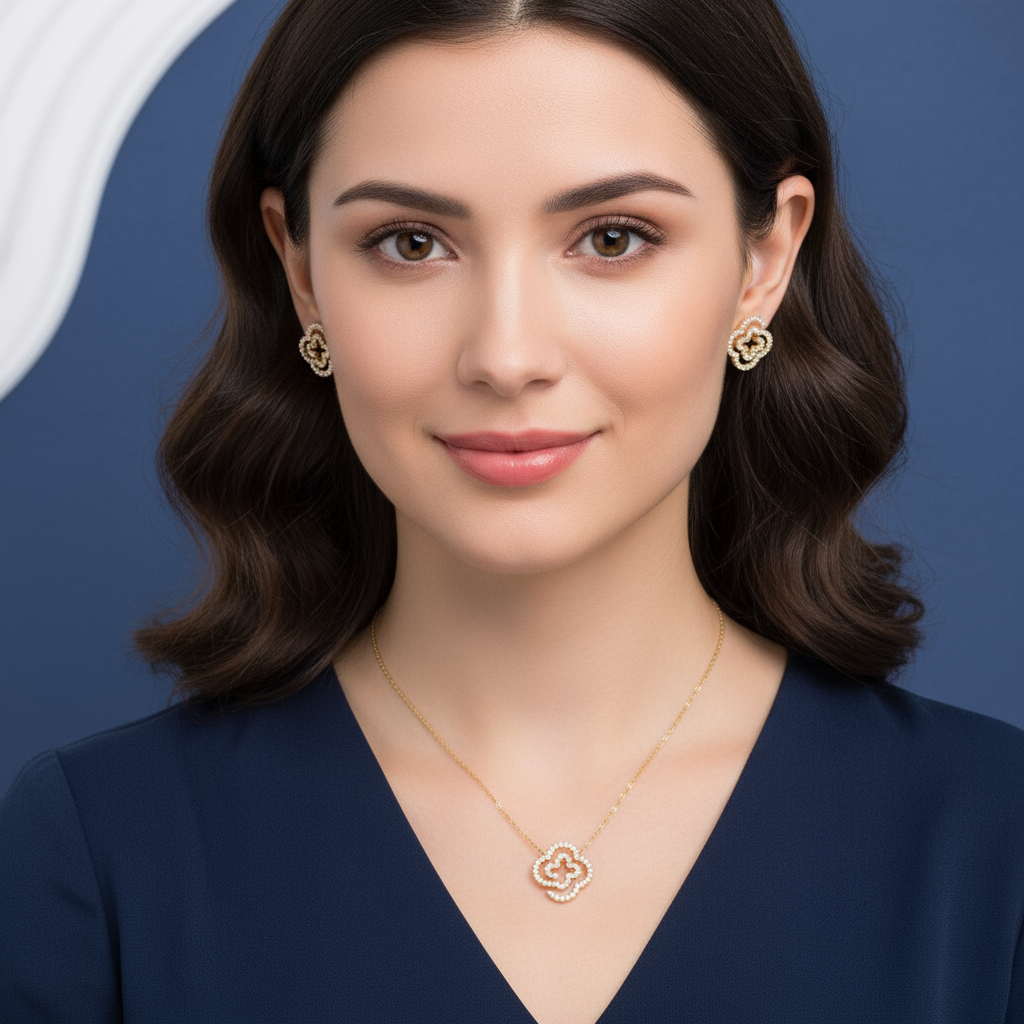 Set de de aretes y dije estilo trébol