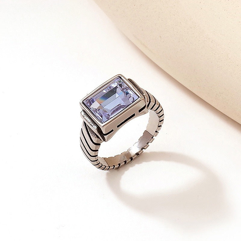 Anillo rectangular con Cristal 🟪 ⬛️✨