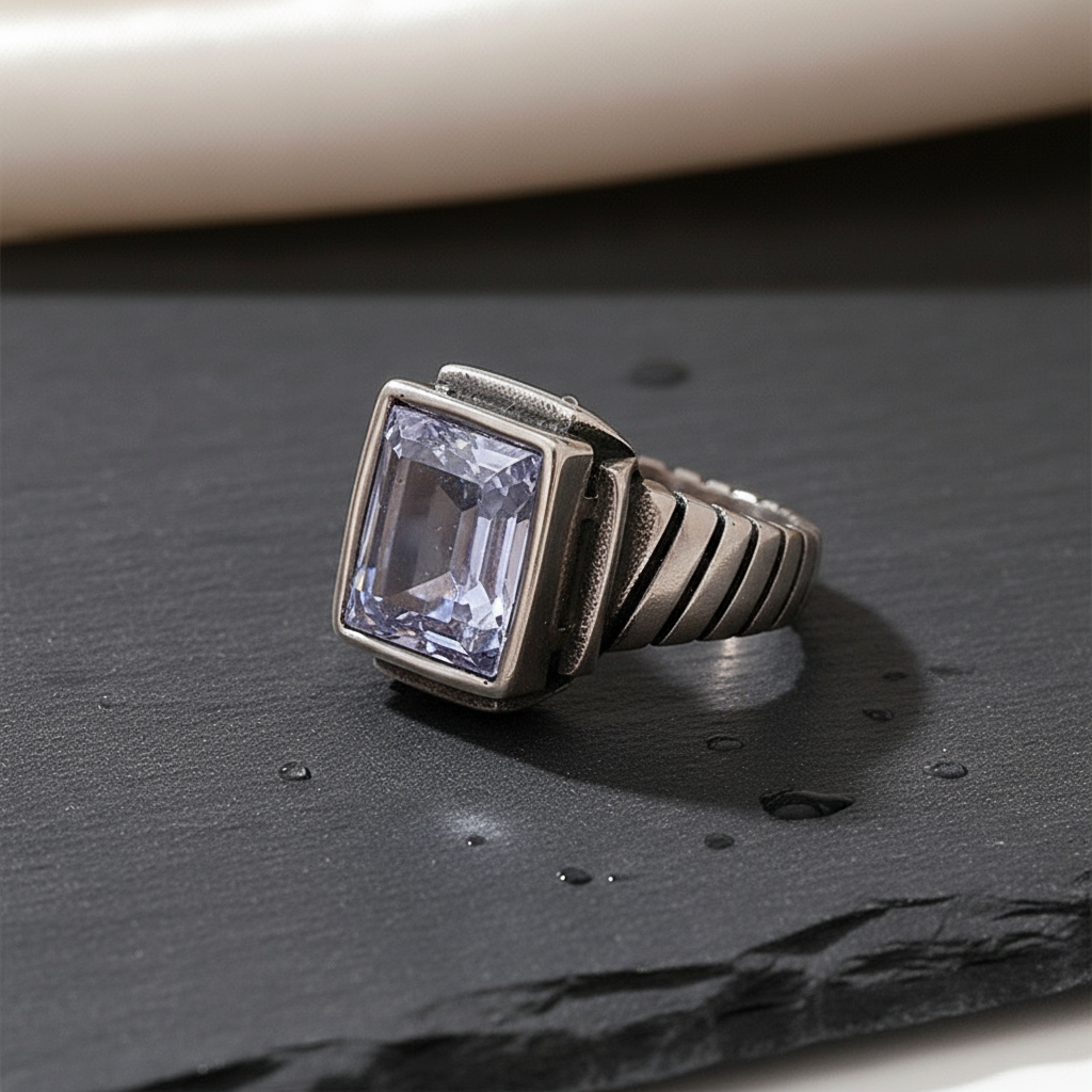 Anillo rectangular con Cristal 🟪 ⬛️✨
