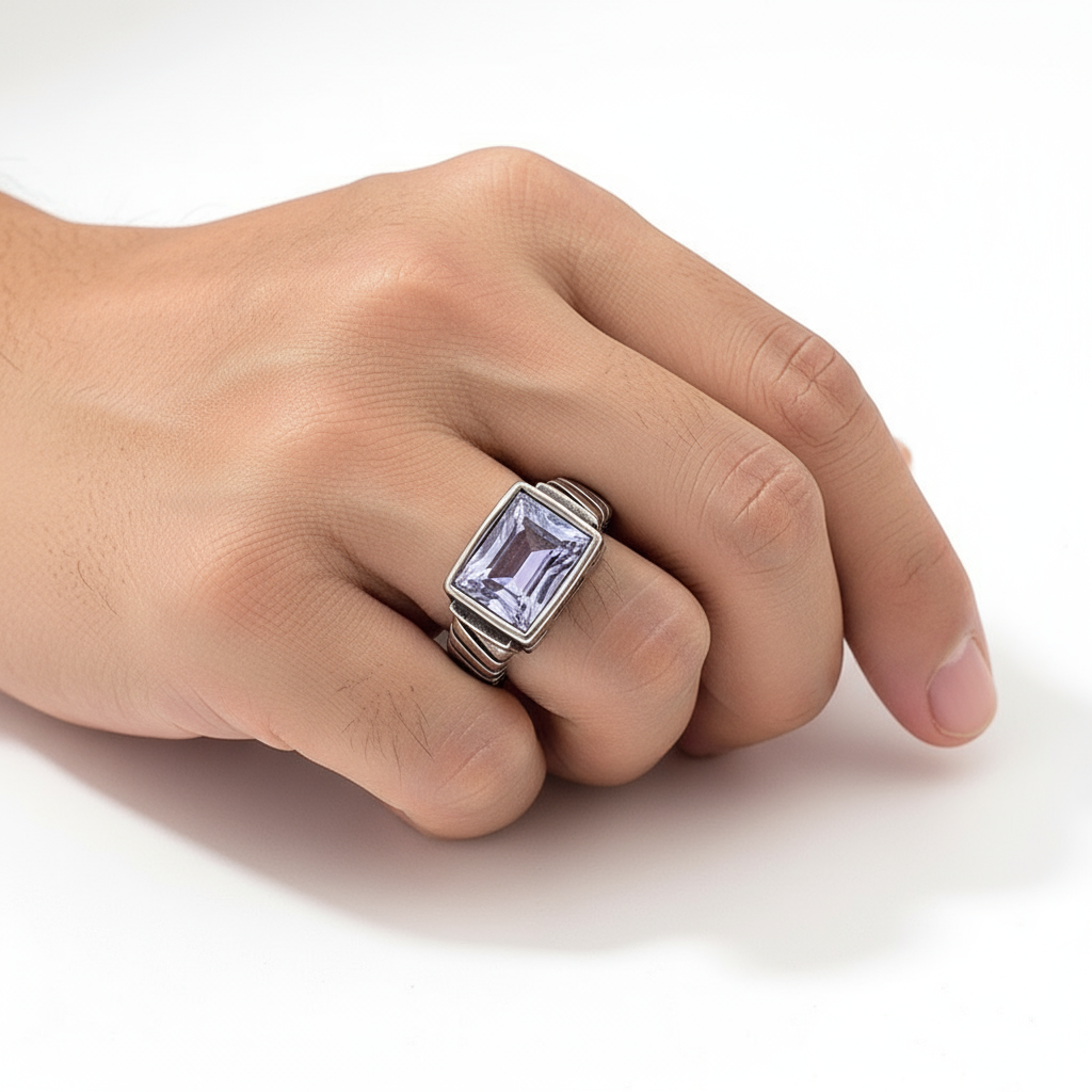 Anillo rectangular con Cristal 🟪 ⬛️✨