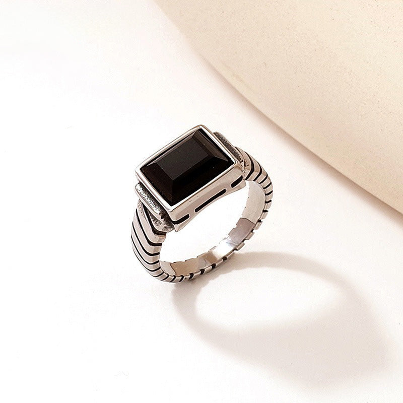 Anillo rectangular con Cristal 🟪 ⬛️✨