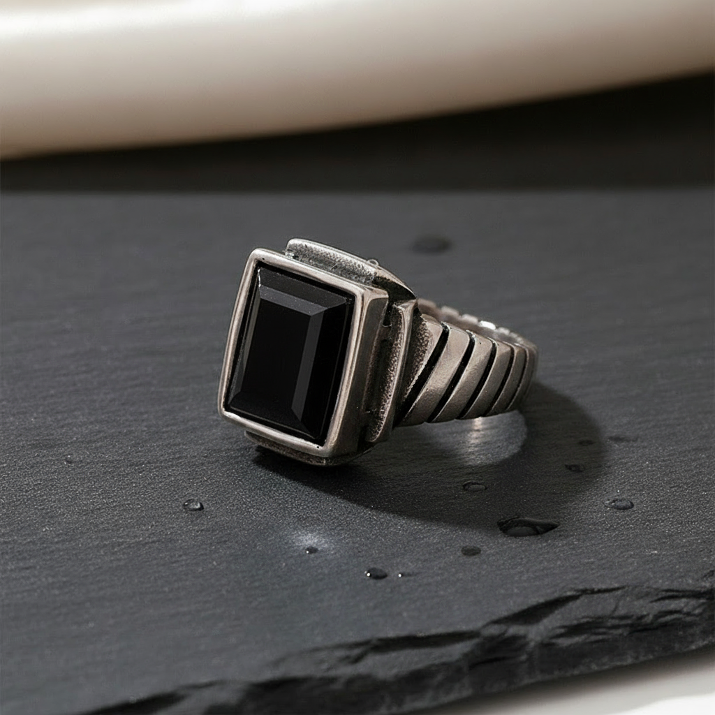 Anillo rectangular con Cristal 🟪 ⬛️✨