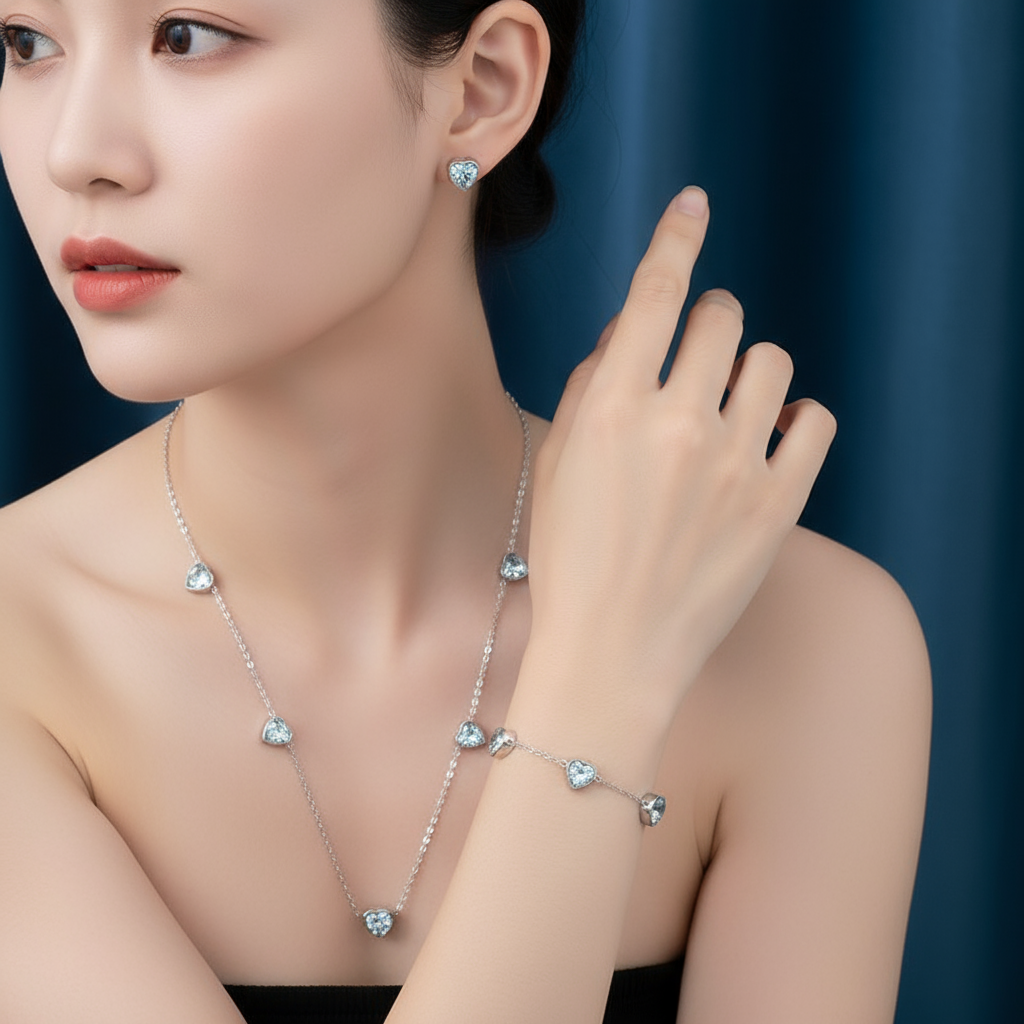 Set de Joyas con Corazones de circonia 💙✨