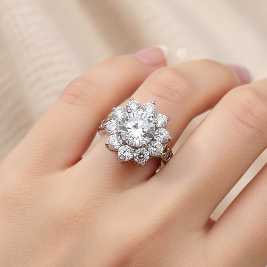 Anillo de circonia en flor✨