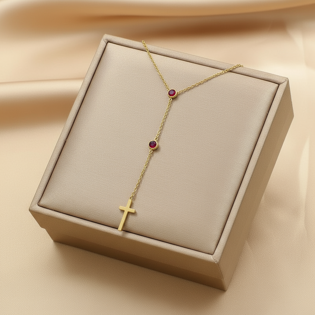 Collar con dije de Cruz acero con piedras de color ✝️