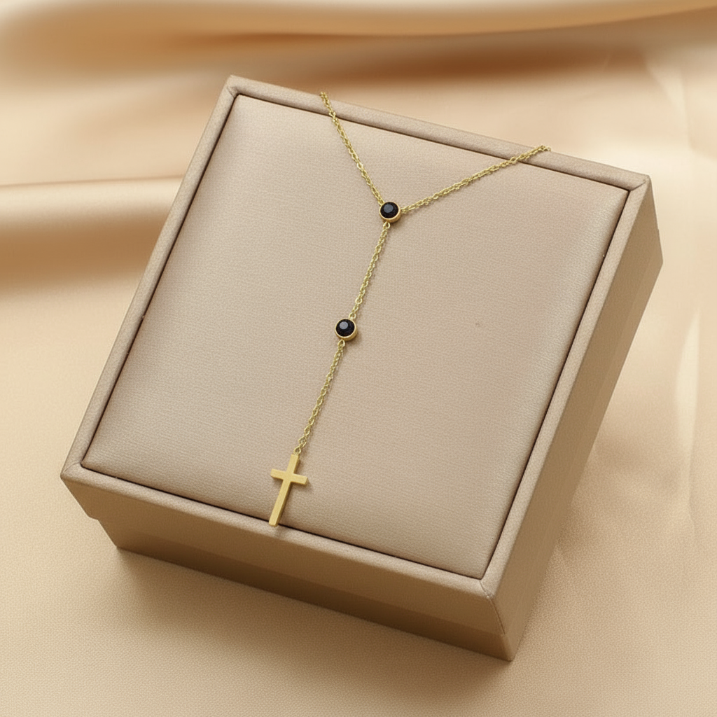 Collar con dije de Cruz acero con piedras de color ✝️