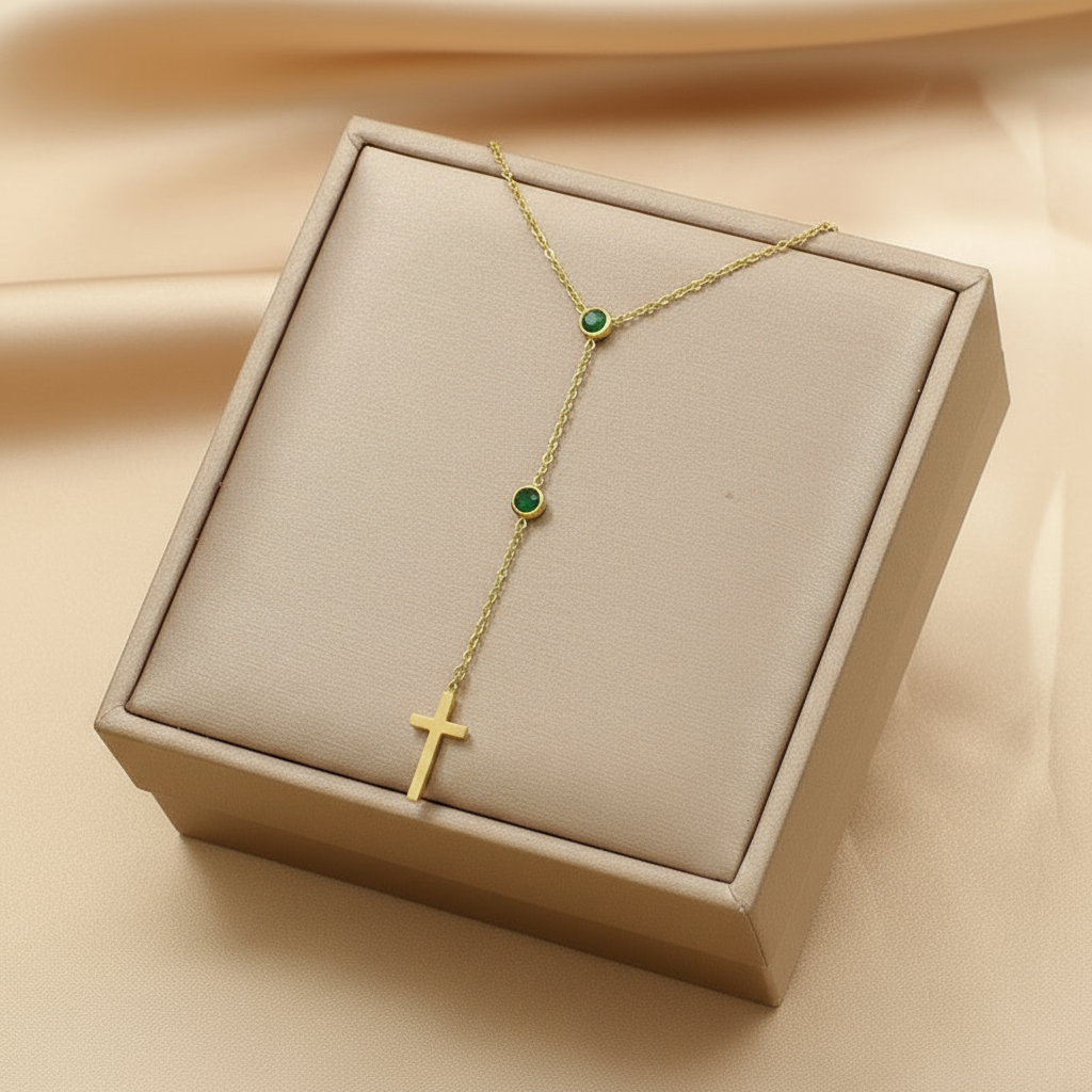Collar con dije de Cruz acero con piedras de color ✝️