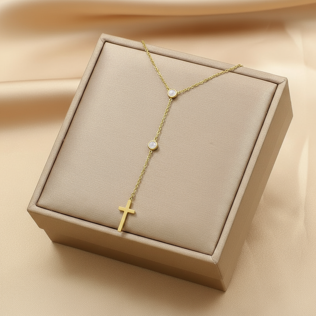 Collar con dije de Cruz acero con piedras de color ✝️