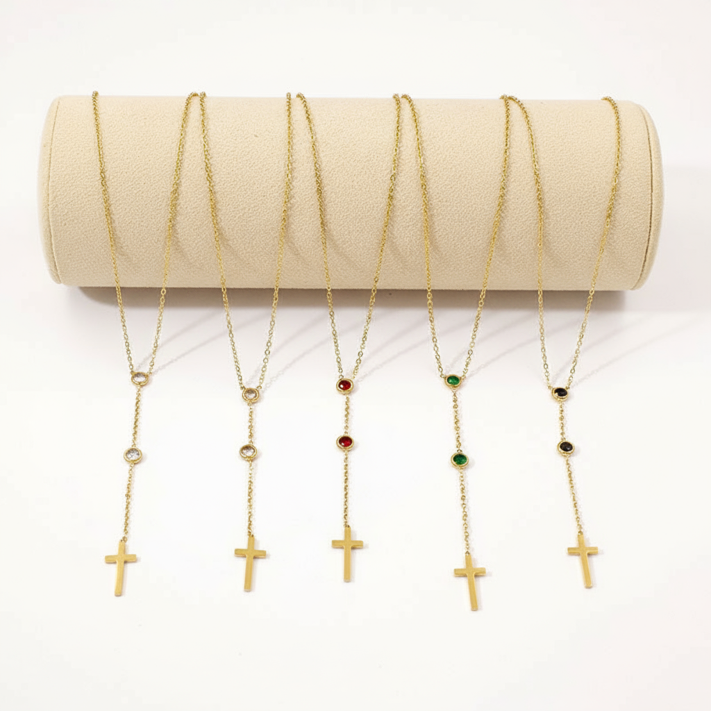 Collar con dije de Cruz acero con piedras de color ✝️