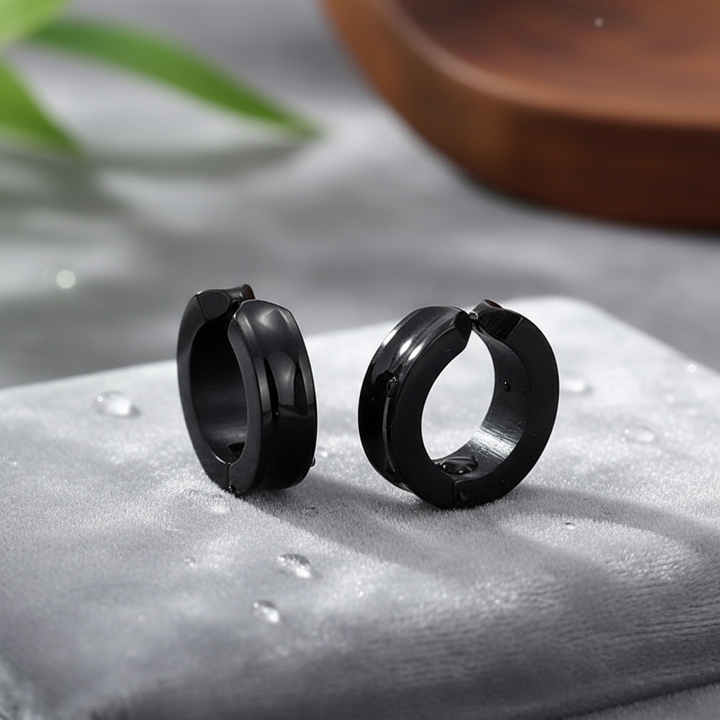 Aretes de presión tipo aro de acero 🖤⚡