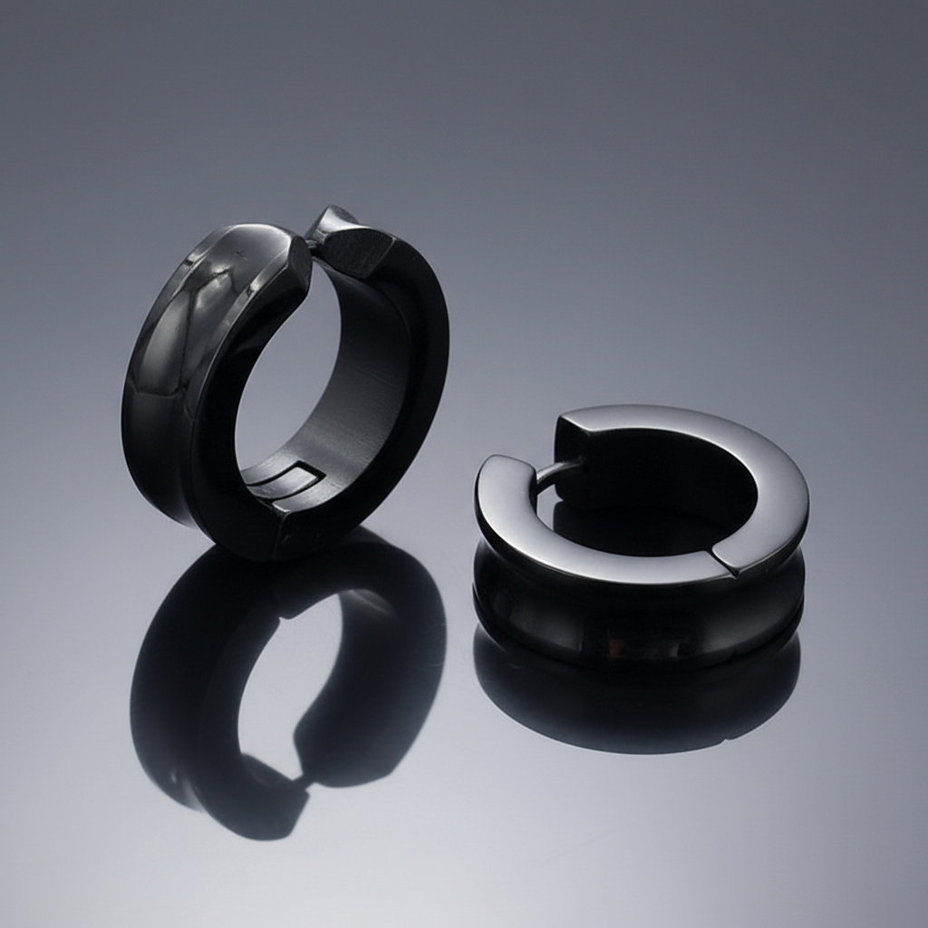 Aretes de presión tipo aro de acero 🖤⚡