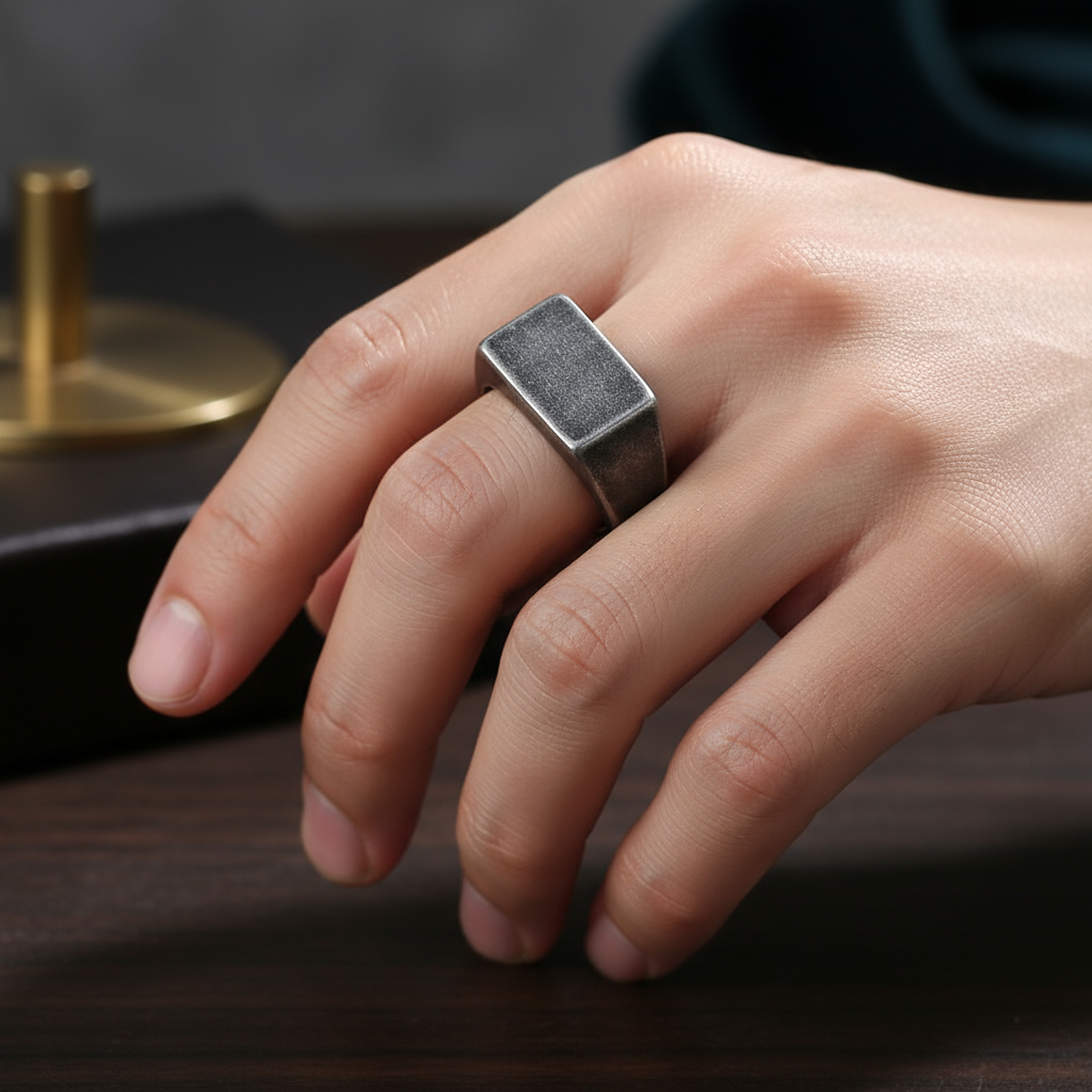 Anillo sello cuadrado de acero 💍🤘