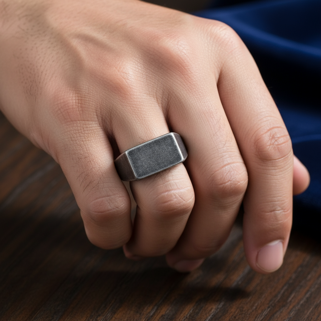 Anillo sello cuadrado de acero 💍🤘