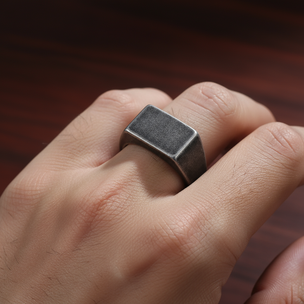 Anillo sello cuadrado de acero 💍🤘