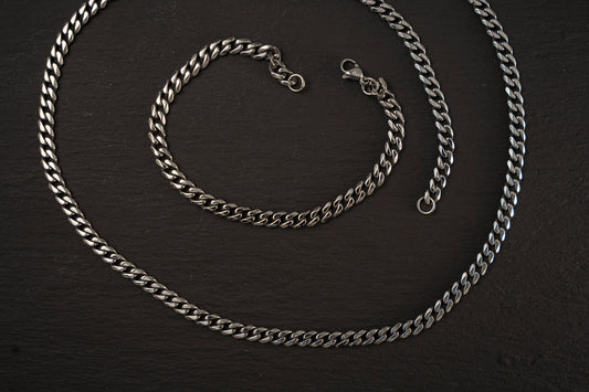 Set de acero Cadena y Brazalete Cubano Dark Oil