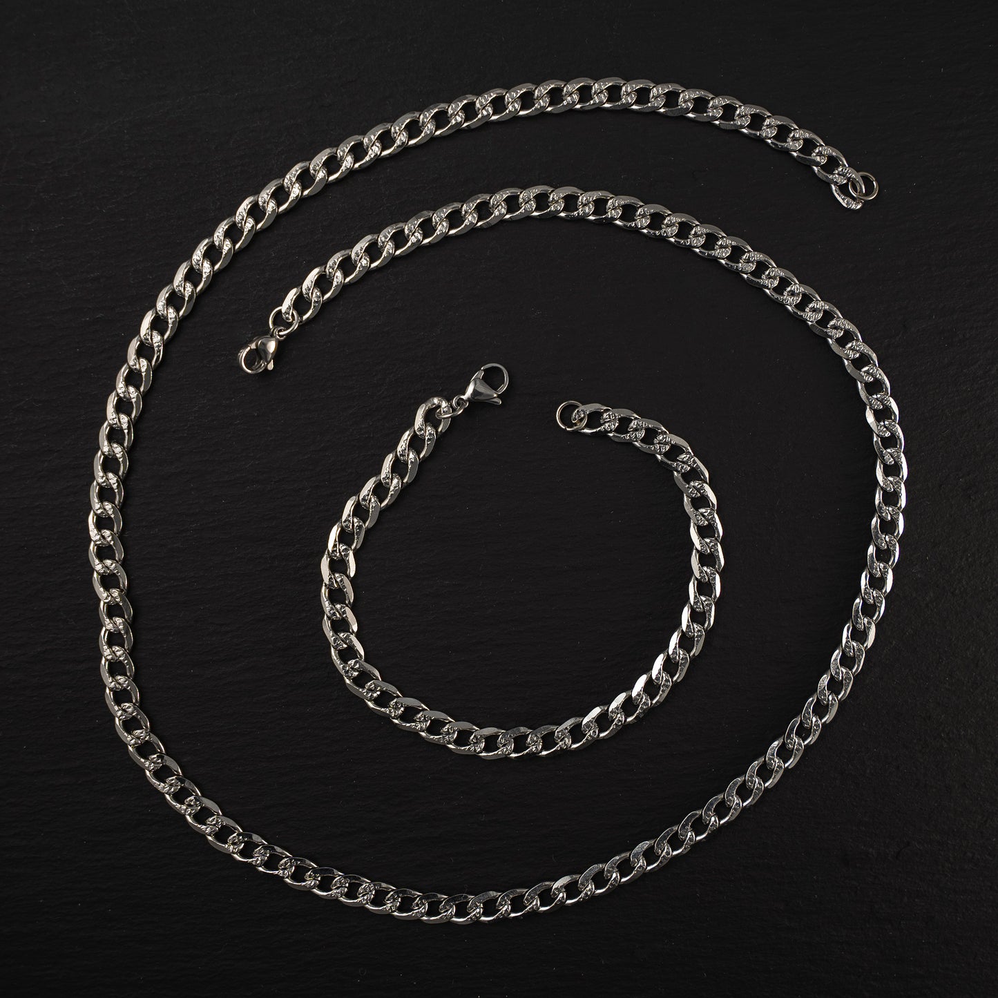 Set de acero Cadena Cubana plateado brillante