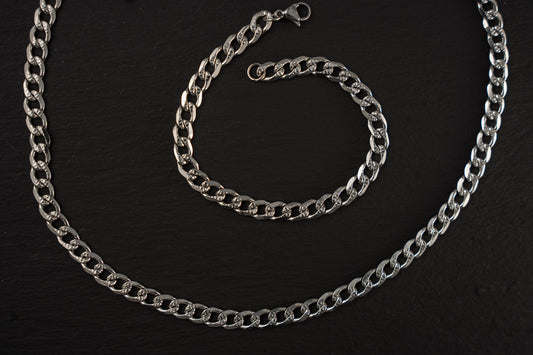 Set de acero Cadena Cubana plateado brillante