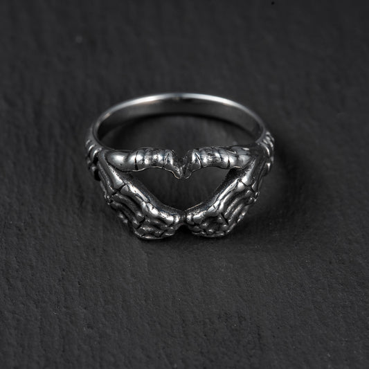 Anillo acero corazón calavera