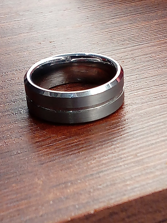 Anillo Tungsteno Ranurado plateado